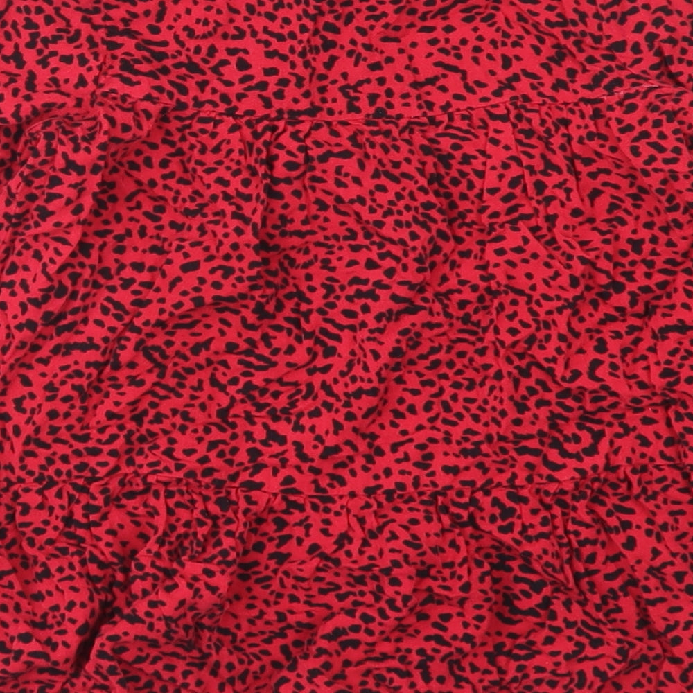 Dunnes Stored Girls Red Animal Print Viscose Basic Blouse Size 3-4 Years Round Neck Button
