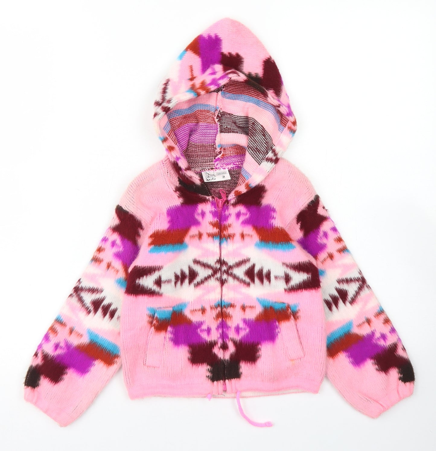 Artesania Girls Pink Crew Neck  Acrylic Full Zip Jumper Size 2 Years  Zip