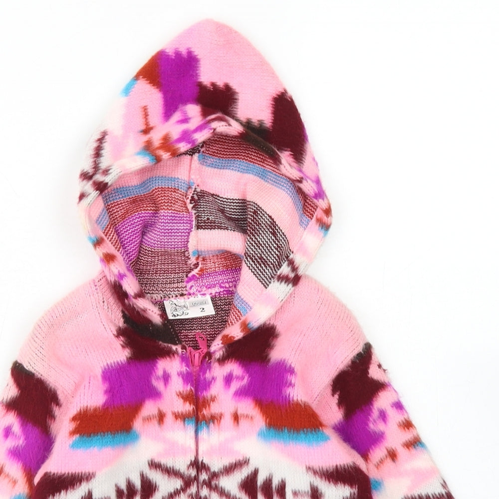 Artesania Girls Pink Crew Neck  Acrylic Full Zip Jumper Size 2 Years  Zip