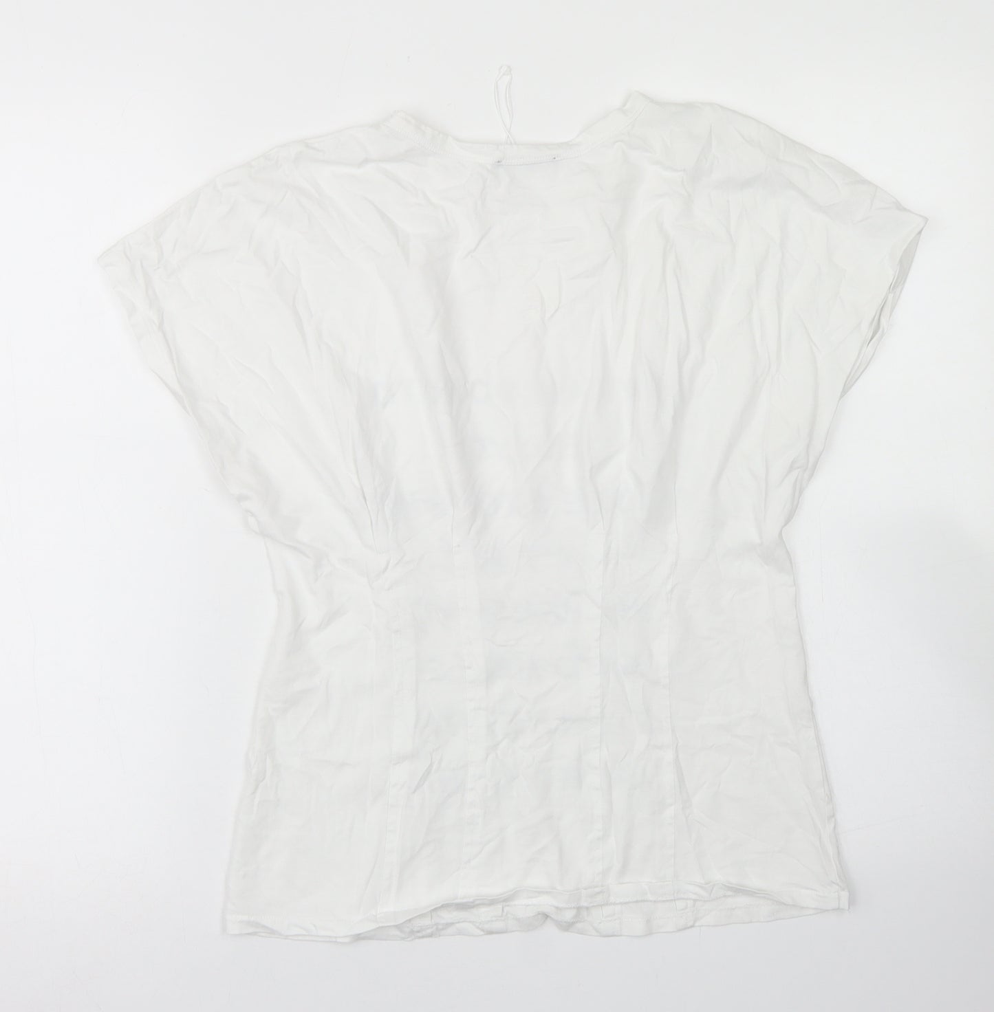 Zara Womens White  Cotton Basic T-Shirt Size L Crew Neck - Cinched Waist
