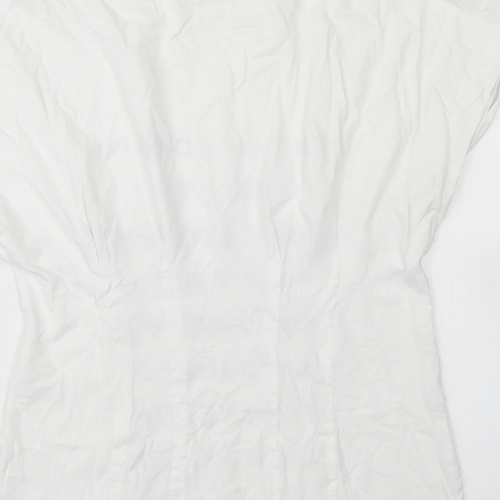 Zara Womens White  Cotton Basic T-Shirt Size L Crew Neck - Cinched Waist