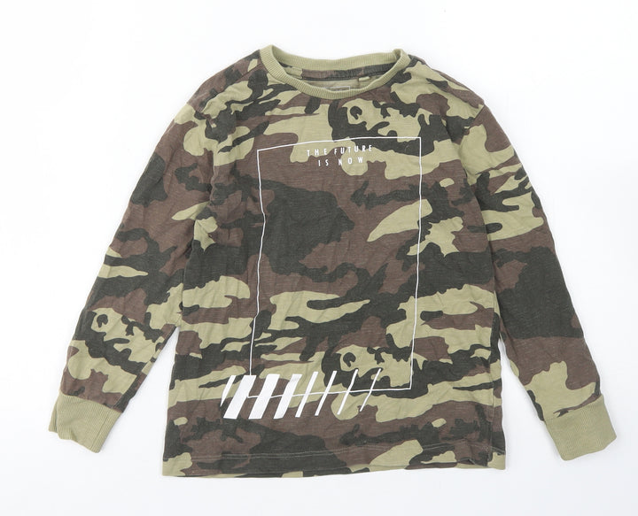 NEXT Boys Green Camouflage Cotton Basic T-Shirt Size 6 Years Crew Neck