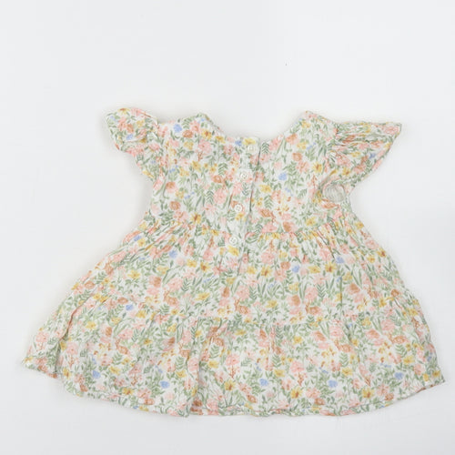 Primark Girls Green Floral Cotton Skater Dress  Size 6-9 Months  Crew Neck Button