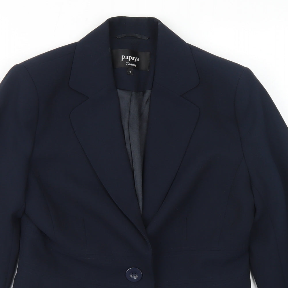 Papaya Womens Blue  Polyester Jacket Blazer Size 8