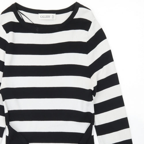 Gallery Womens White Crew Neck Striped Viscose Pullover Jumper Size S   - Tie Front