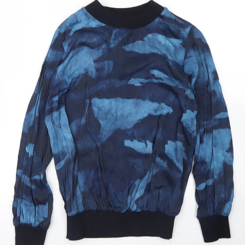 Gallery Womens Blue Geometric Viscose Pullover Sweatshirt Size 8