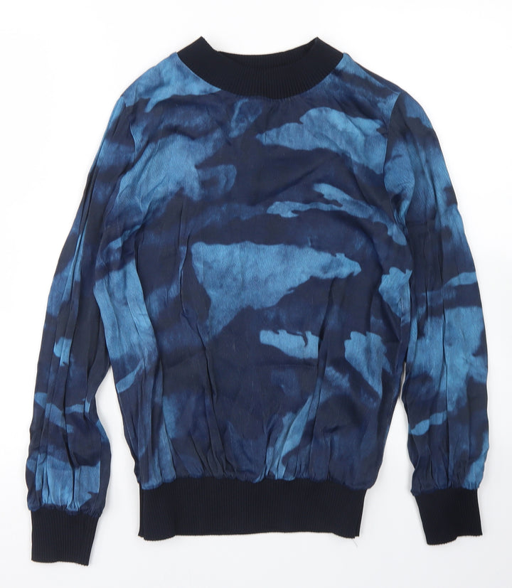 Gallery Womens Blue Geometric Viscose Pullover Sweatshirt Size 8