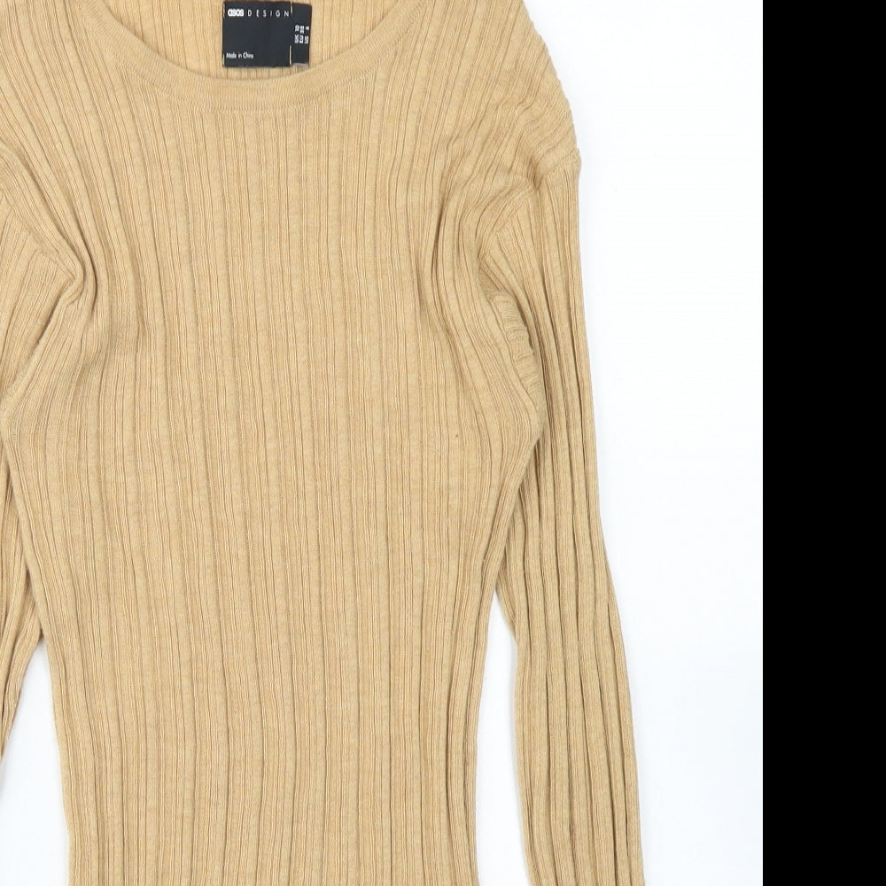 ASOS Womens Brown  Polyester Basic T-Shirt Size 10 Crew Neck