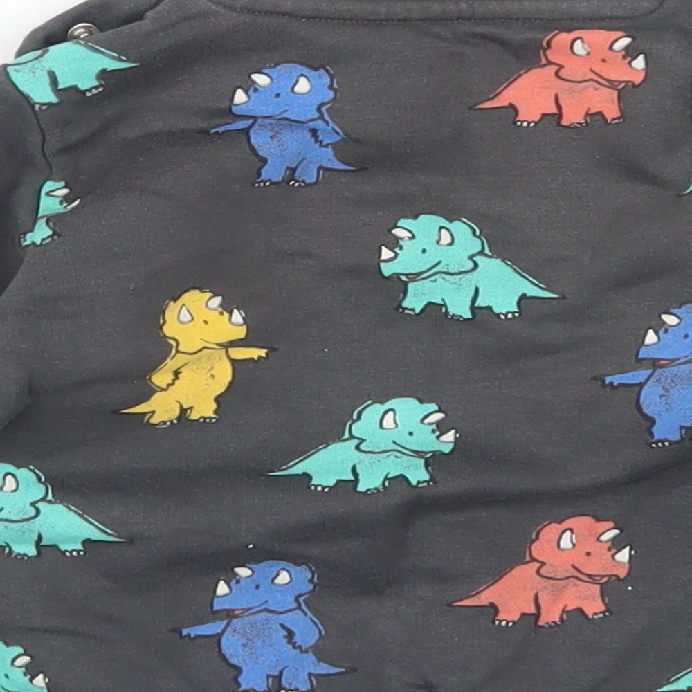 M&S Boys Grey Spotted Cotton Pullover T-Shirt Size 6-9 Months Crew Neck Snap - Dinosaurs