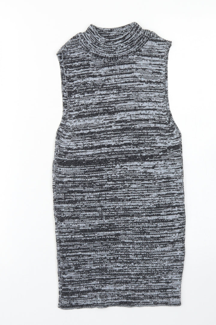 New Look Womens Blue Mock Neck Striped Acrylic Vest Jumper Size 10
