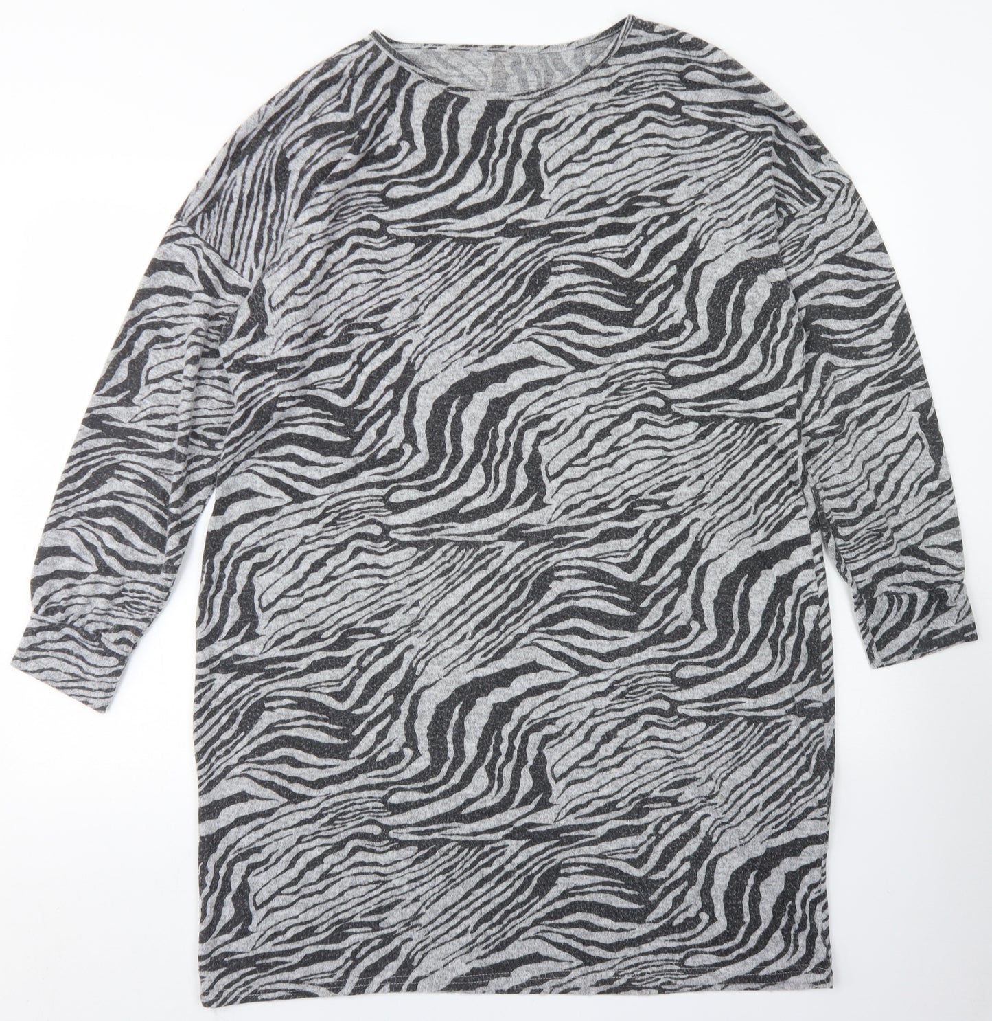 Peacocks Womens Grey Animal Print Polyester A-Line  Size 16  Round Neck  - Zebra Print
