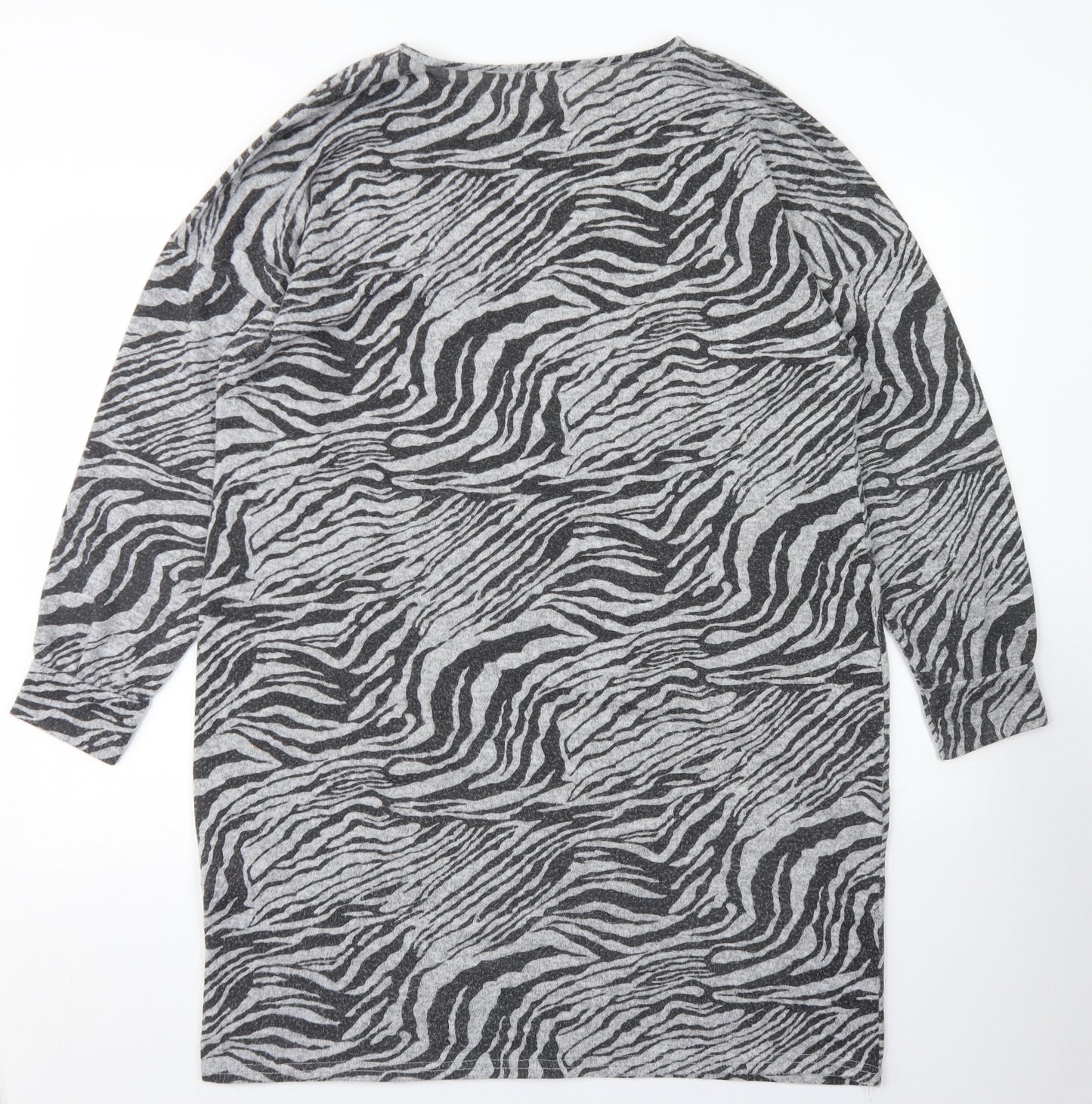 Peacocks Womens Grey Animal Print Polyester A-Line  Size 16  Round Neck  - Zebra Print
