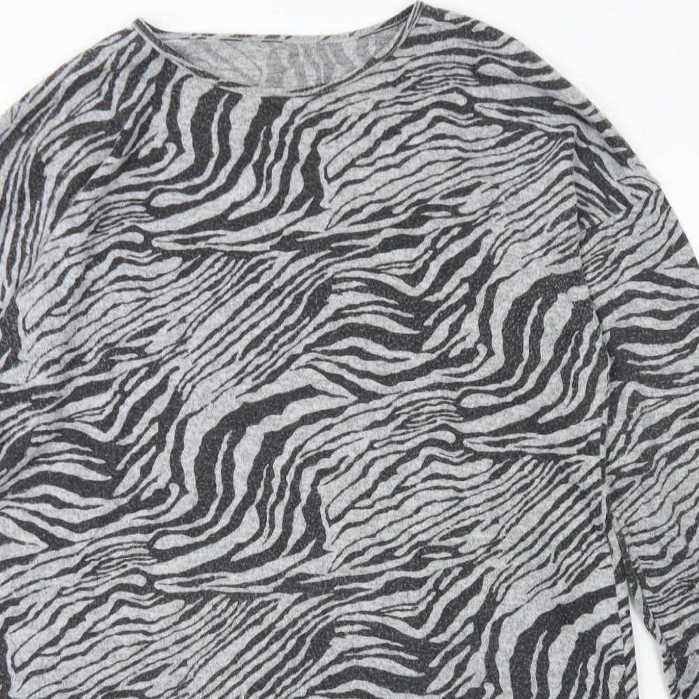 Peacocks Womens Grey Animal Print Polyester A-Line  Size 16  Round Neck  - Zebra Print
