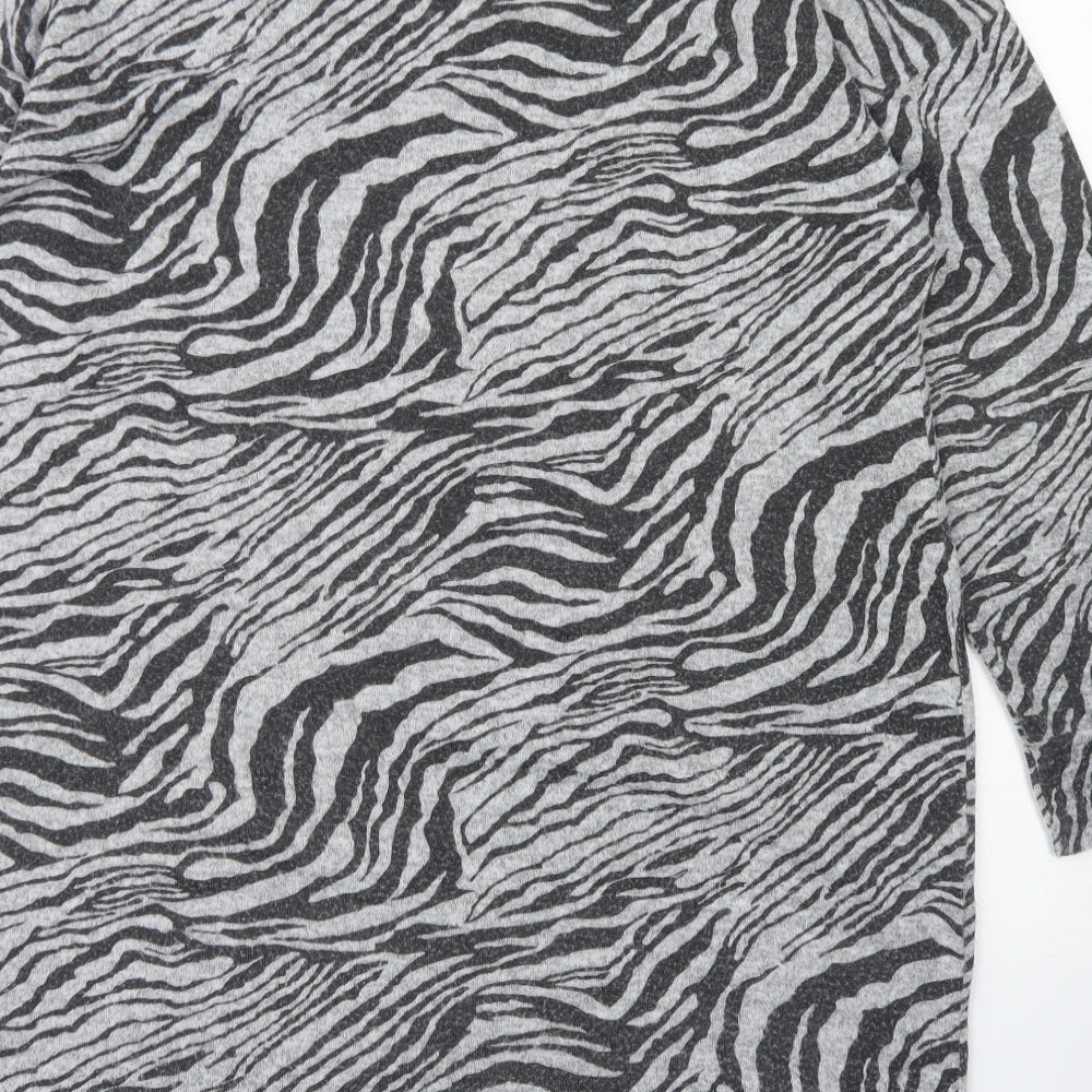 Peacocks Womens Grey Animal Print Polyester A-Line  Size 16  Round Neck  - Zebra Print