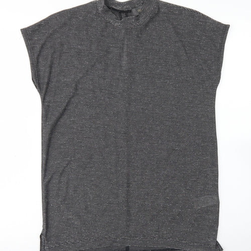 NEXT Womens Silver Striped Polyester Basic T-Shirt Size 6 Crew Neck
