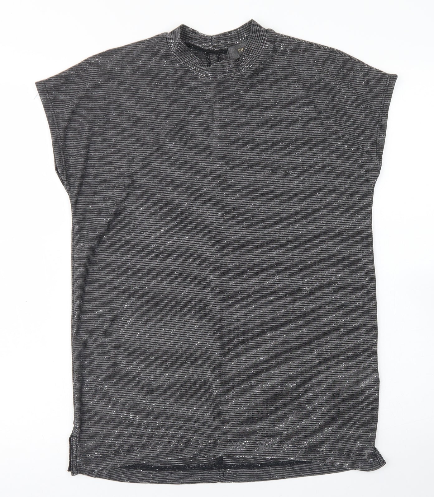 NEXT Womens Silver Striped Polyester Basic T-Shirt Size 6 Crew Neck