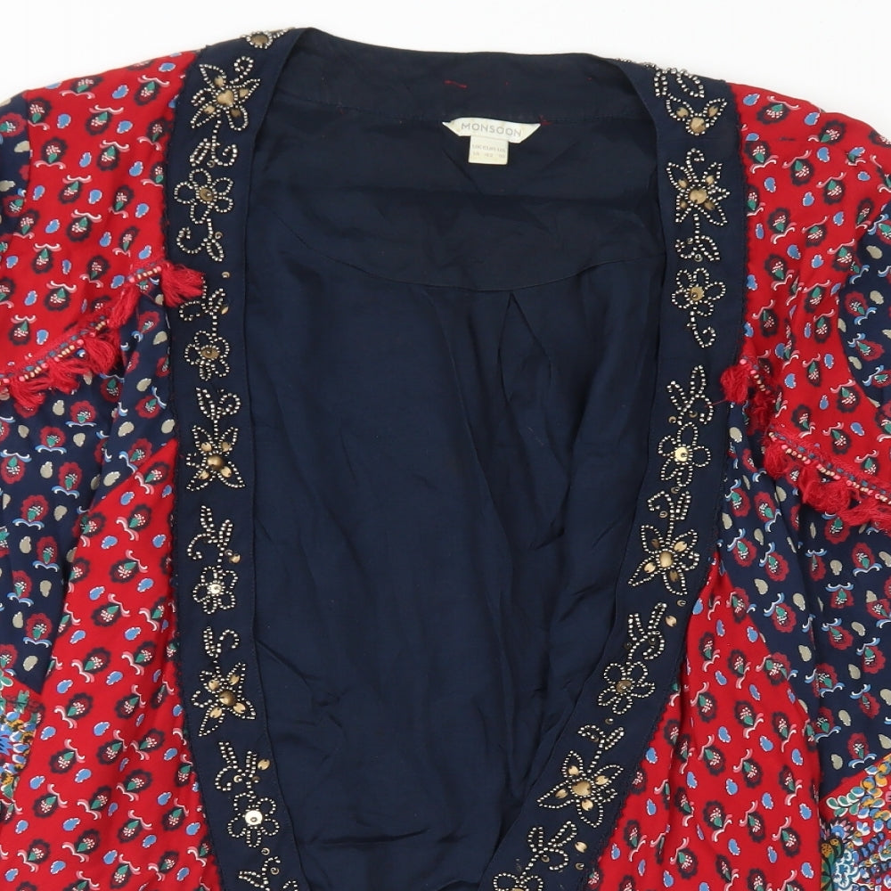 Monsoon Womens Red Floral  Kimono Jacket Size 14