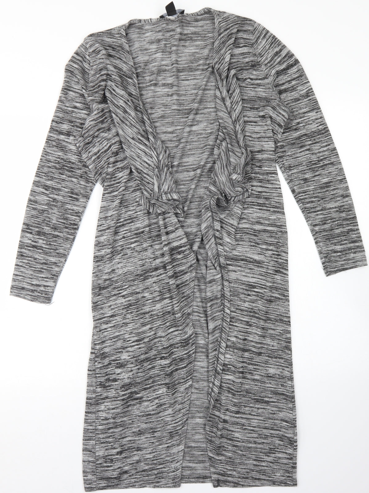 Atmosphere Womens Grey Round Neck Striped Polyester Cardigan Jumper Size 12   - Long Line