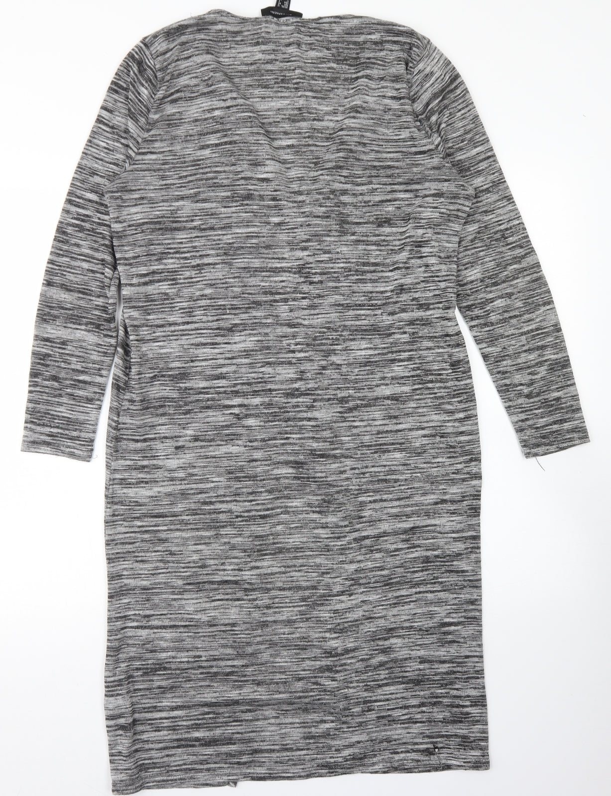 Atmosphere Womens Grey Round Neck Striped Polyester Cardigan Jumper Size 12   - Long Line
