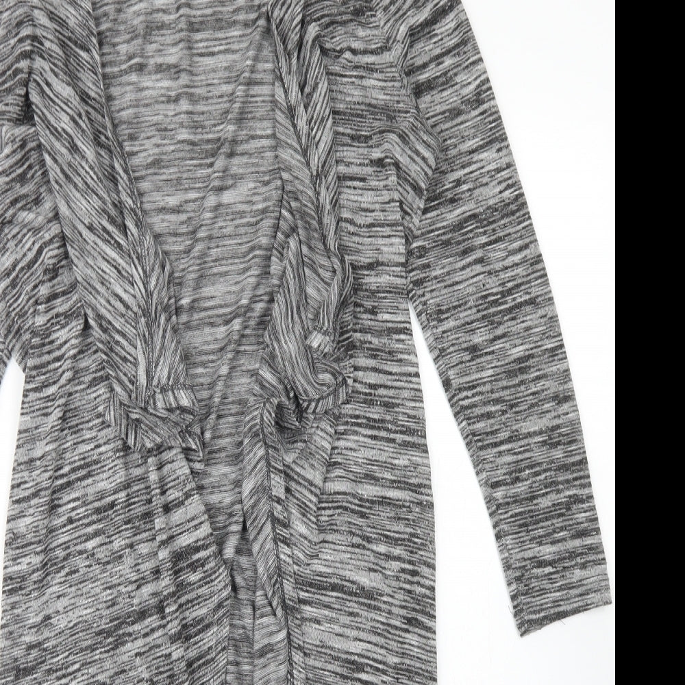 Atmosphere Womens Grey Round Neck Striped Polyester Cardigan Jumper Size 12   - Long Line