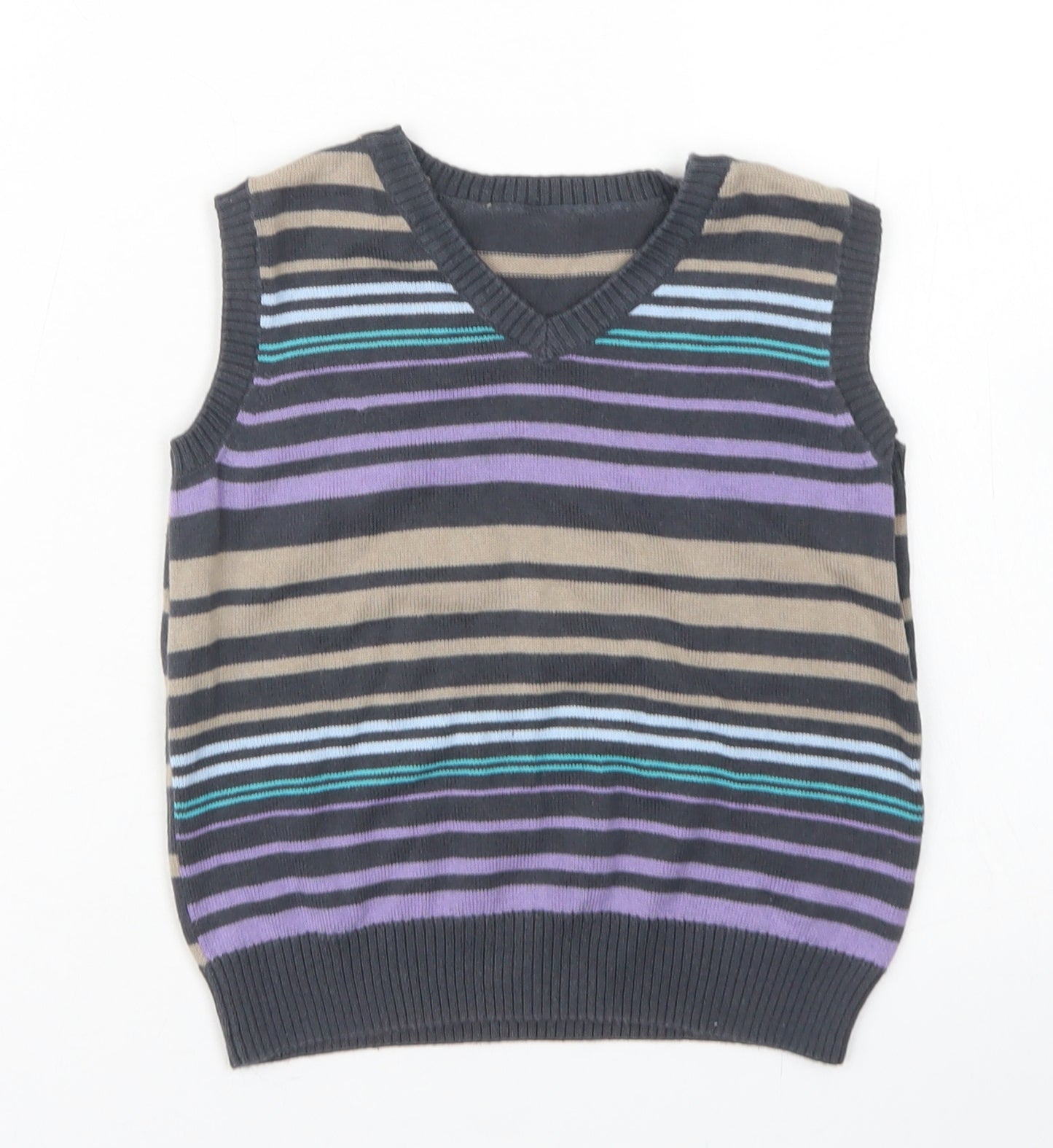 Matalan Boys Grey V-Neck Striped Cotton Vest Jumper Size 2-3 Years