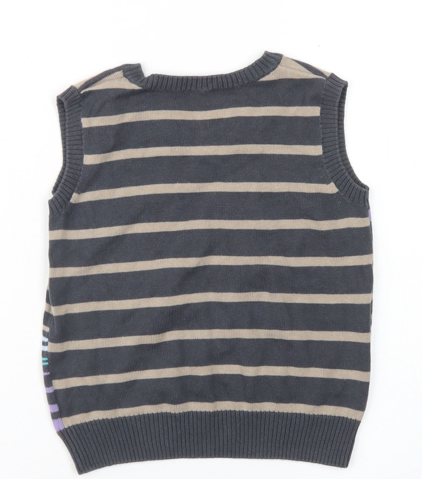 Matalan Boys Grey V-Neck Striped Cotton Vest Jumper Size 2-3 Years