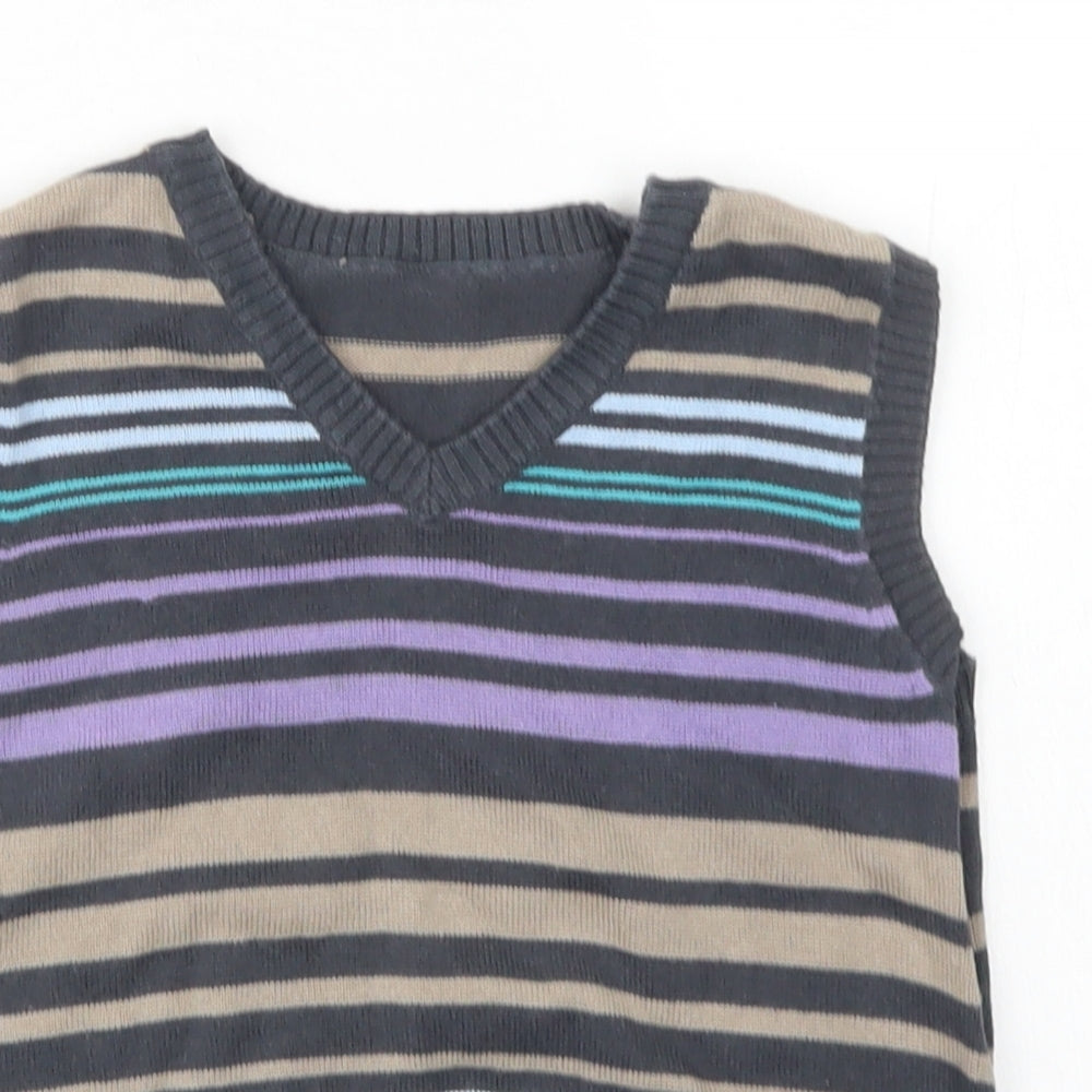 Matalan Boys Grey V-Neck Striped Cotton Vest Jumper Size 2-3 Years