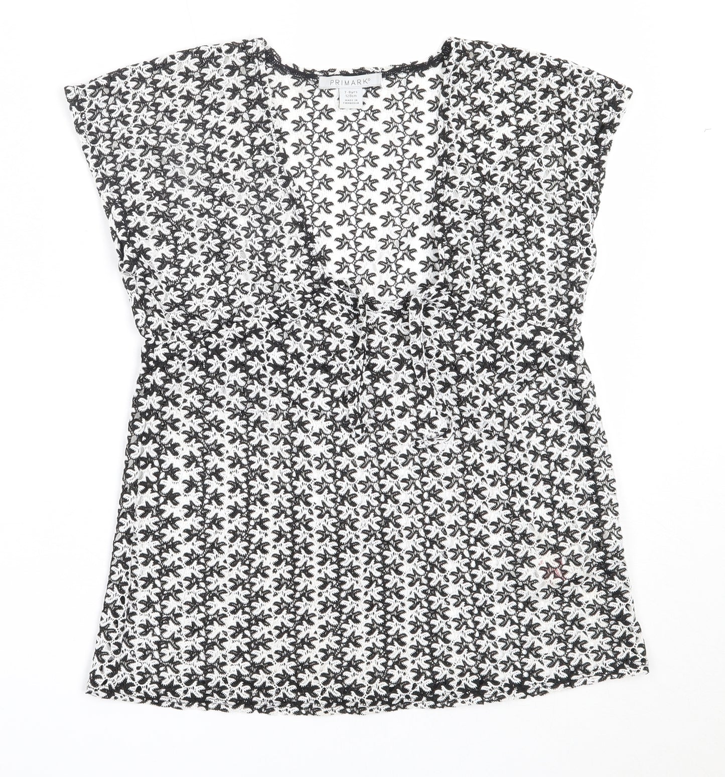 Primark Girls Black  Polyester Basic Blouse Size 7-8 Years V-Neck