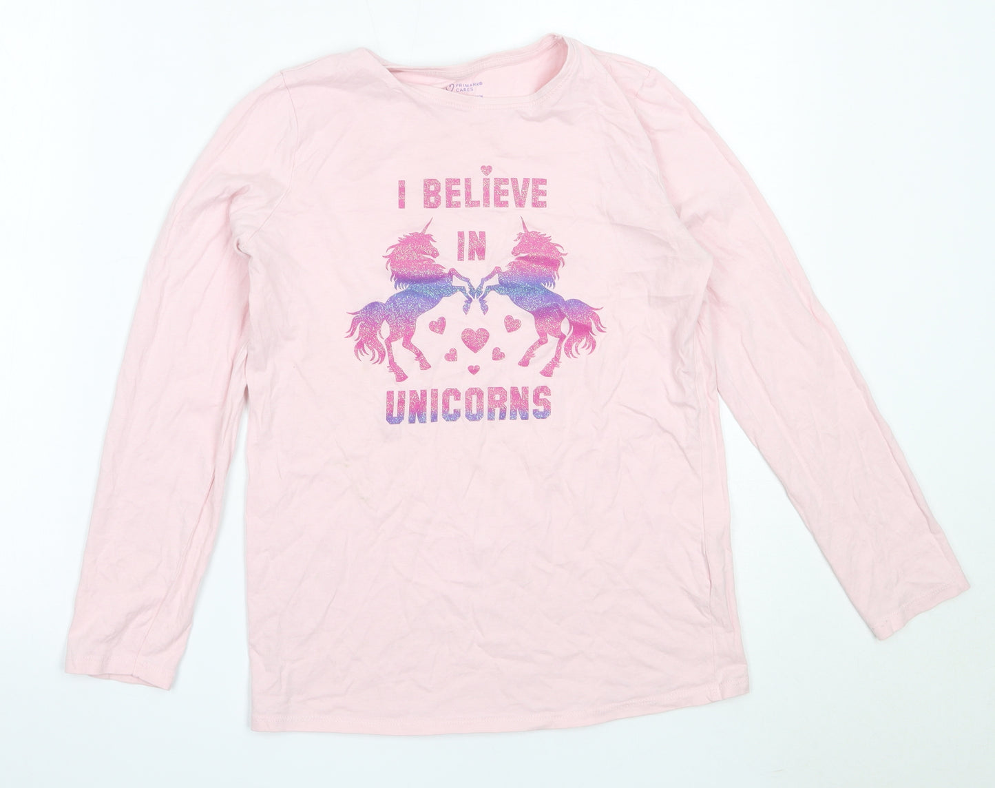 Primark Girls Pink  Cotton Basic T-Shirt Size 13-14 Years Round Neck