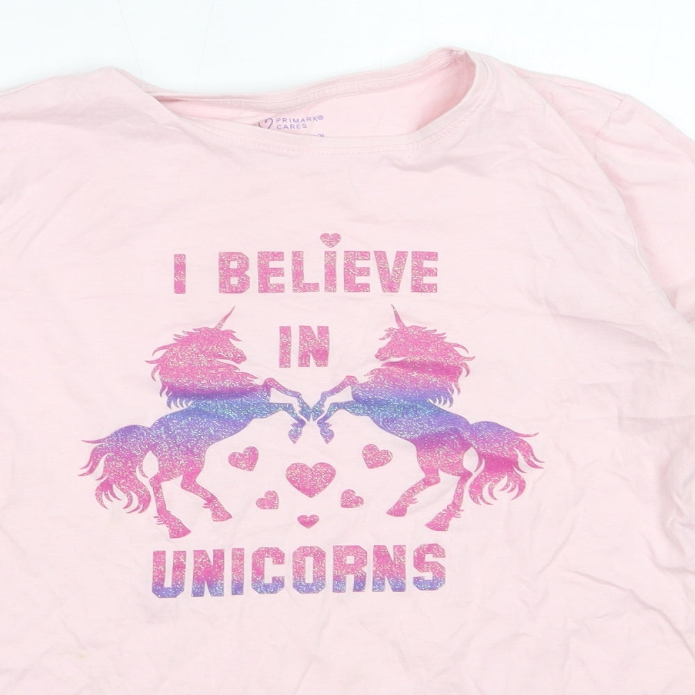 Primark Girls Pink  Cotton Basic T-Shirt Size 13-14 Years Round Neck