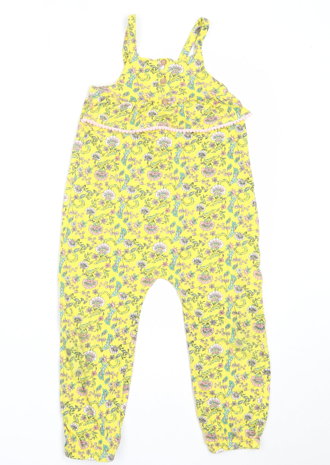 Matalan Girls Yellow Floral Cotton Jumpsuit One-Piece Size 3-4 Years