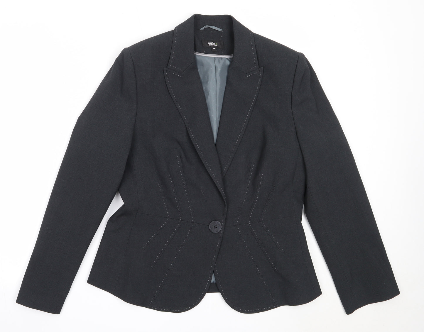 Marks and Spencer Womens Grey  Polyester Jacket Blazer Size 14