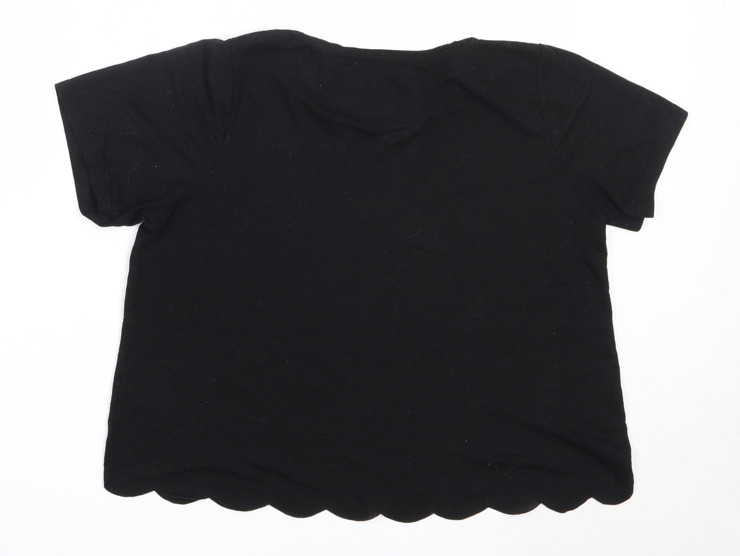 Boohoo Womens Black  Polyester Basic T-Shirt Size 14 Round Neck