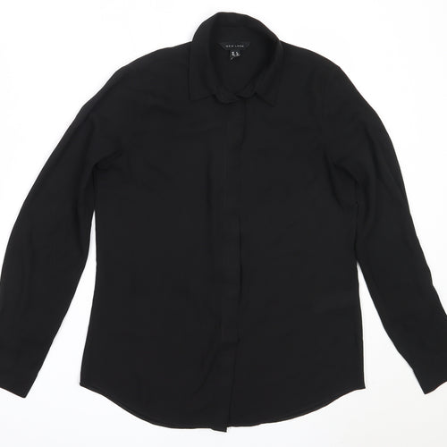 New Look Womens Black  Polyester Basic Button-Up Size 8 Collared