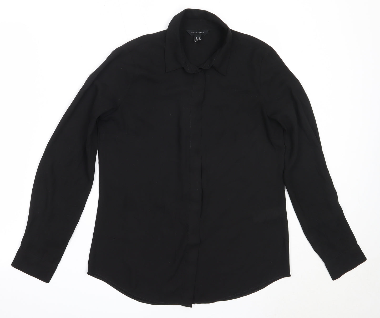 New Look Womens Black  Polyester Basic Button-Up Size 8 Collared