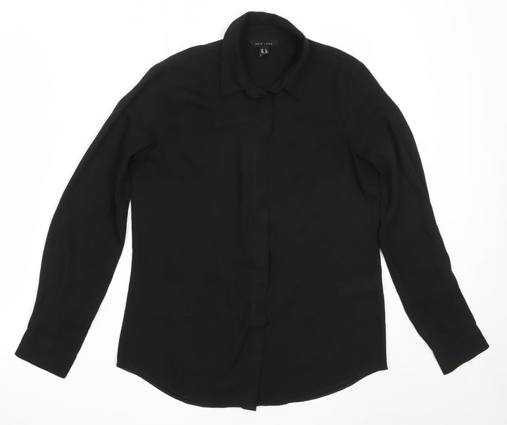 New Look Womens Black  Polyester Basic Button-Up Size 8 Collared