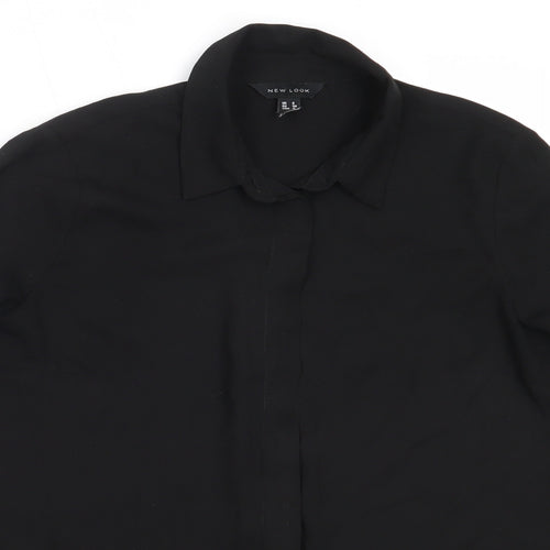 New Look Womens Black  Polyester Basic Button-Up Size 8 Collared