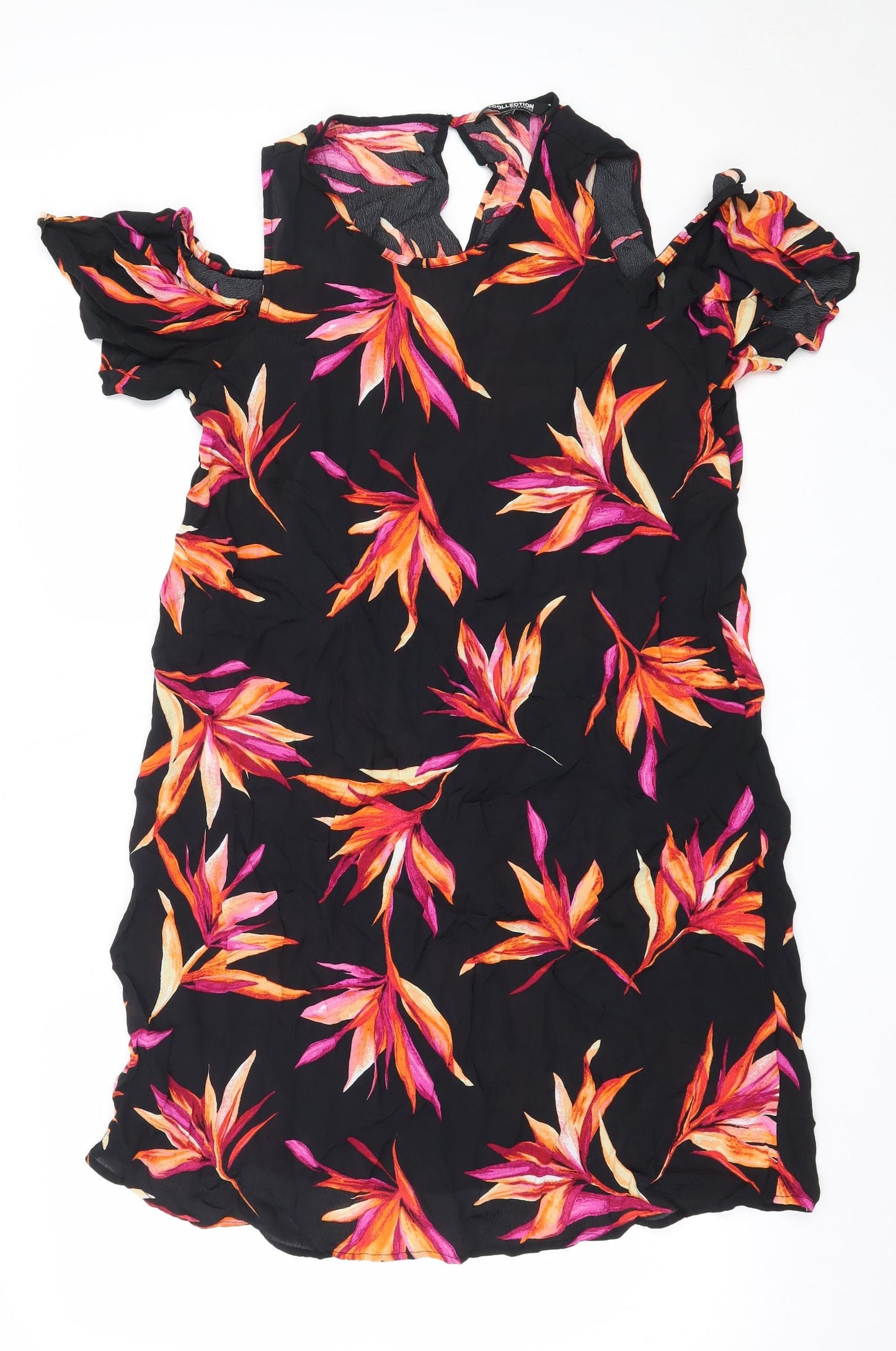 Debenhams Womens Black Floral Viscose Shift  Size 16  Round Neck