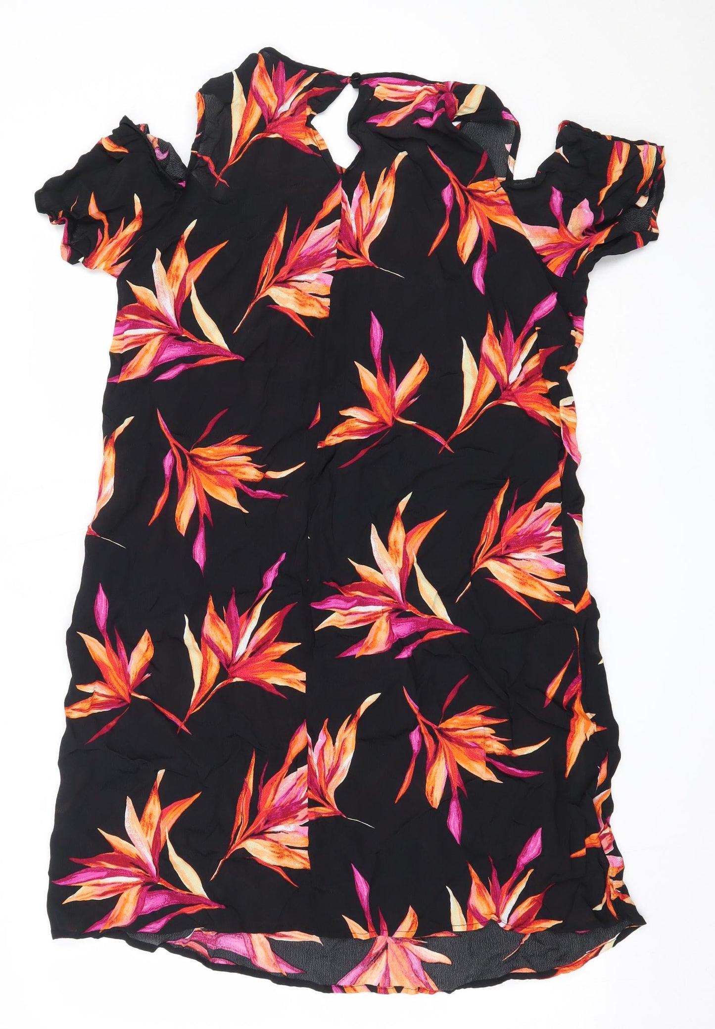 Debenhams Womens Black Floral Viscose Shift  Size 16  Round Neck