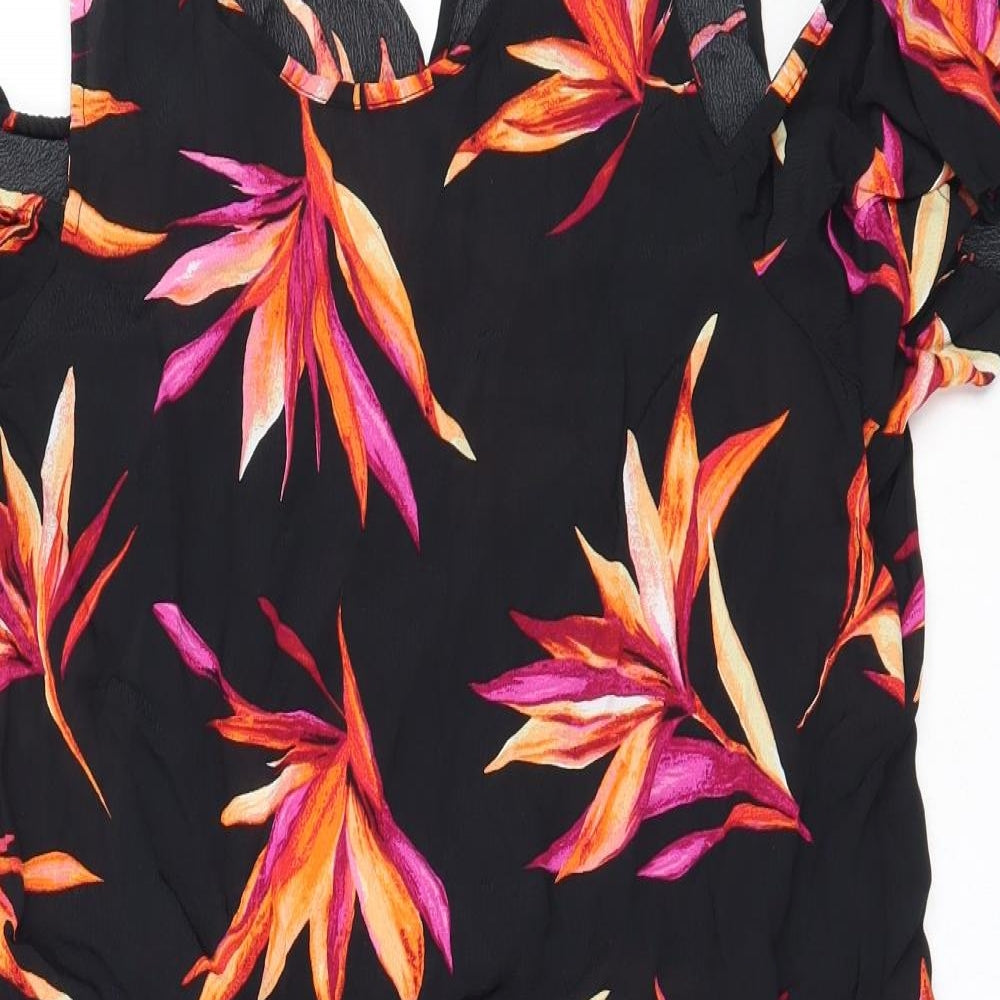 Debenhams Womens Black Floral Viscose Shift  Size 16  Round Neck