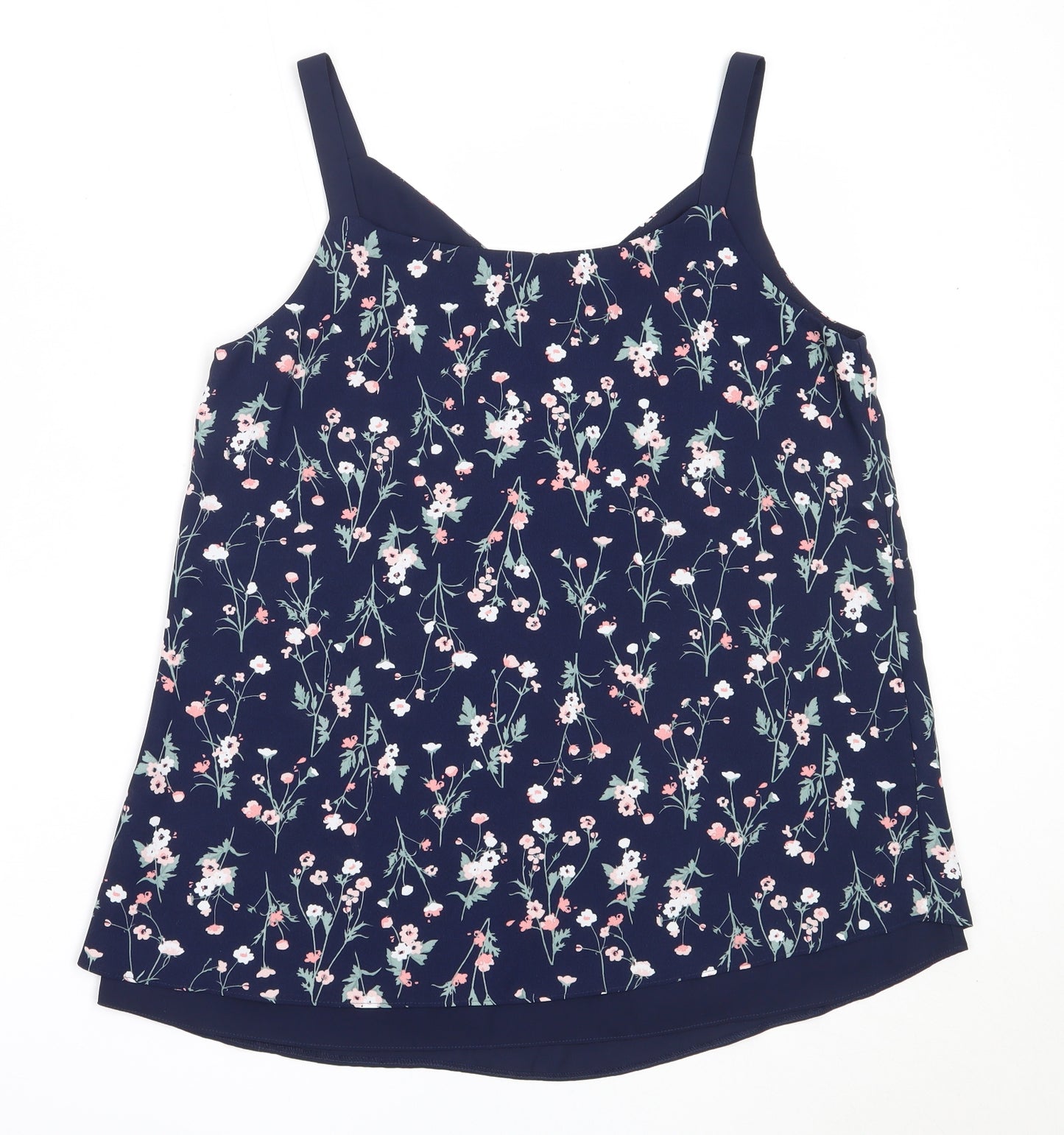 Nutmeg Womens Blue Floral Polyester Basic Blouse Size 12 Round Neck