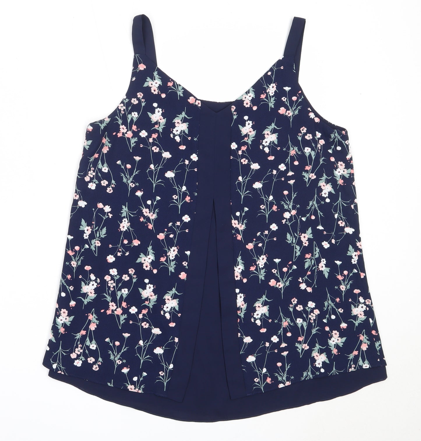 Nutmeg Womens Blue Floral Polyester Basic Blouse Size 12 Round Neck