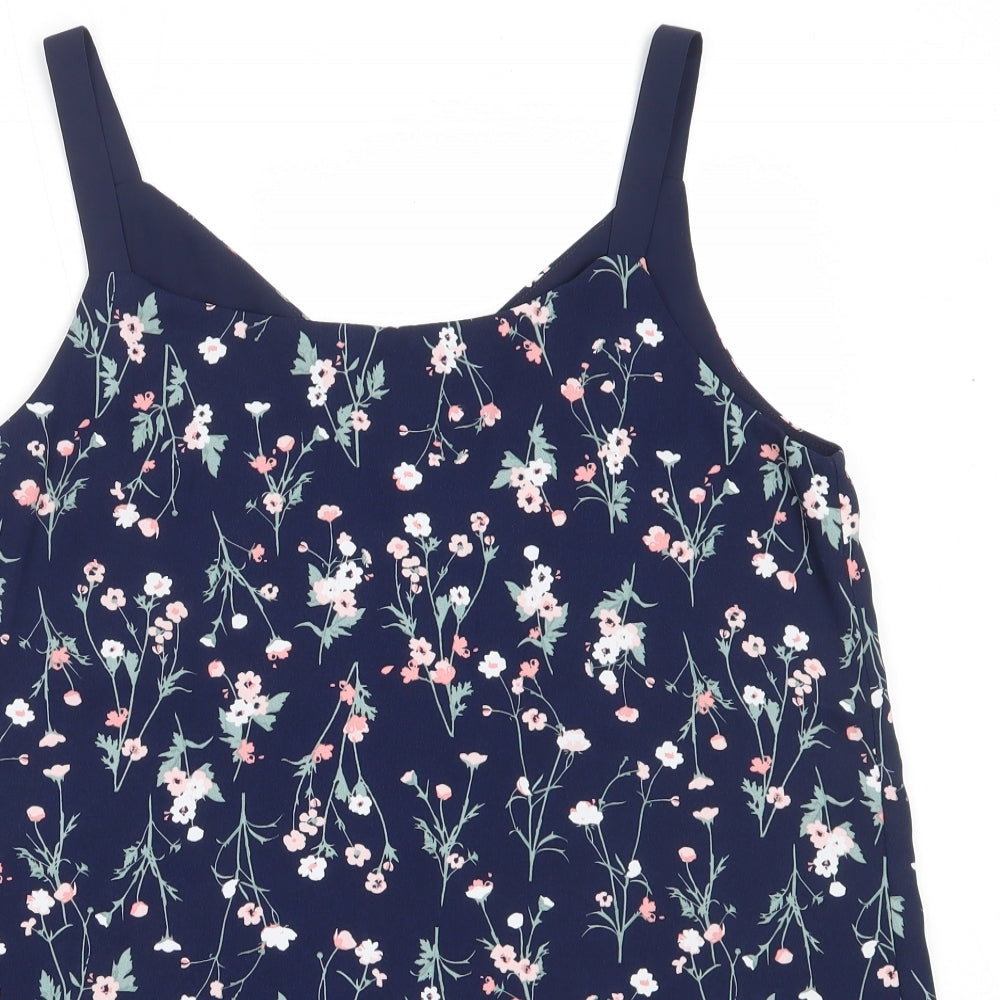 Nutmeg Womens Blue Floral Polyester Basic Blouse Size 12 Round Neck