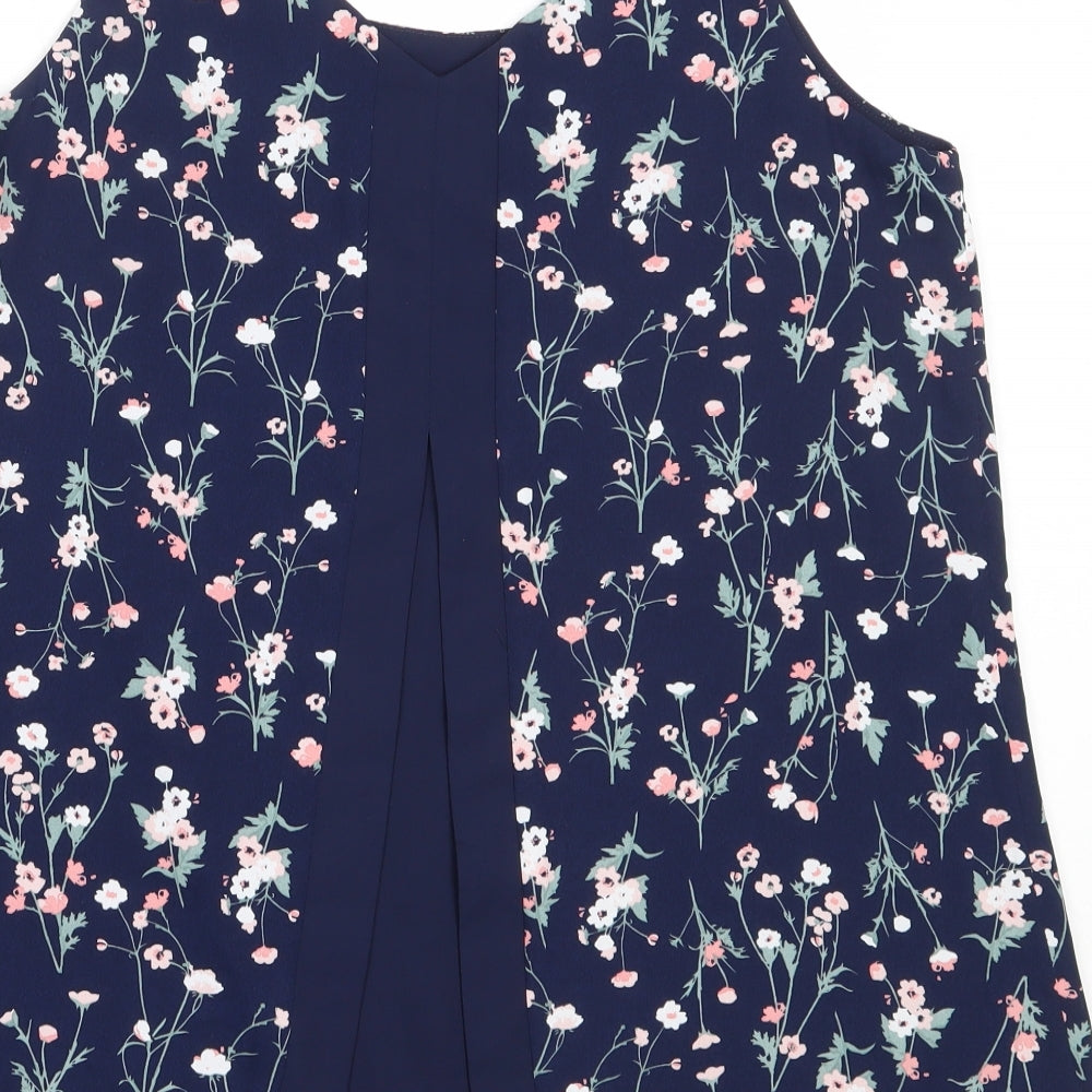Nutmeg Womens Blue Floral Polyester Basic Blouse Size 12 Round Neck