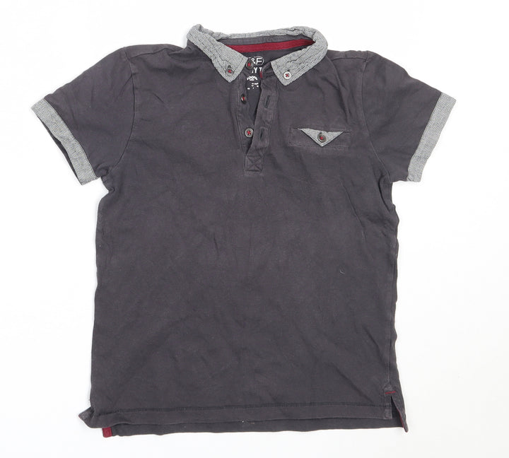 F&F Boys Grey Cotton Basic T-Shirt Size 7-8 Years Collared
