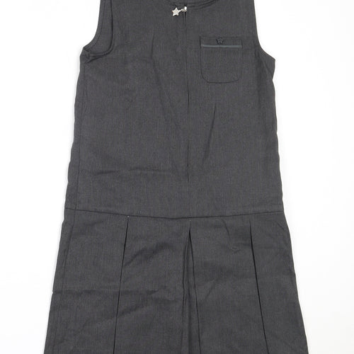 Lily & Dan Girls Grey  Polyester Pinafore/Dungaree Dress  Size 11-12 Years  Round Neck  - school