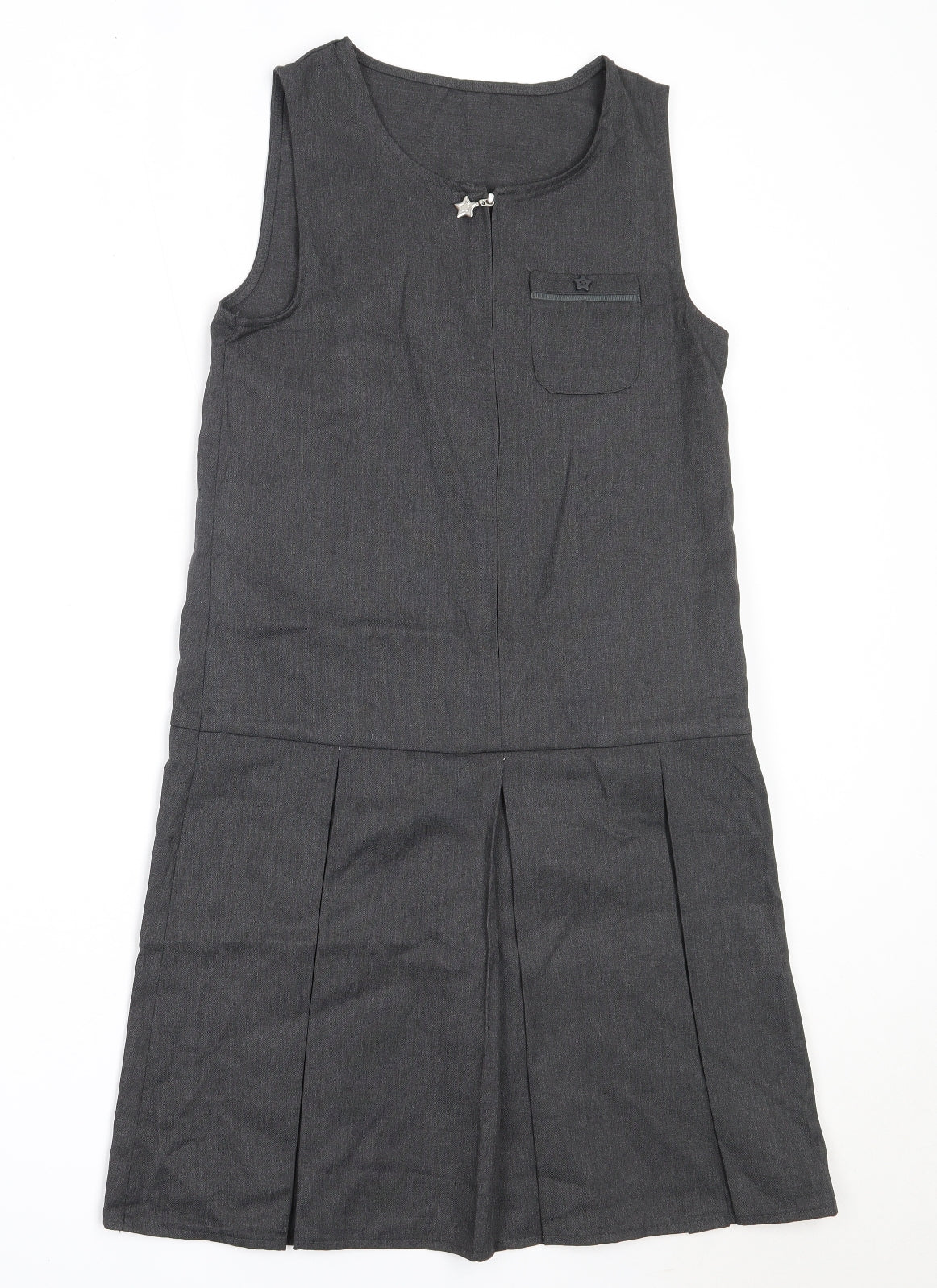 Lily & Dan Girls Grey  Polyester Pinafore/Dungaree Dress  Size 11-12 Years  Round Neck  - school