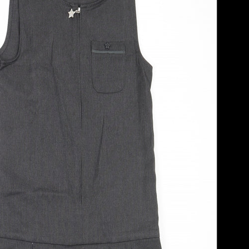 Lily & Dan Girls Grey  Polyester Pinafore/Dungaree Dress  Size 11-12 Years  Round Neck  - school
