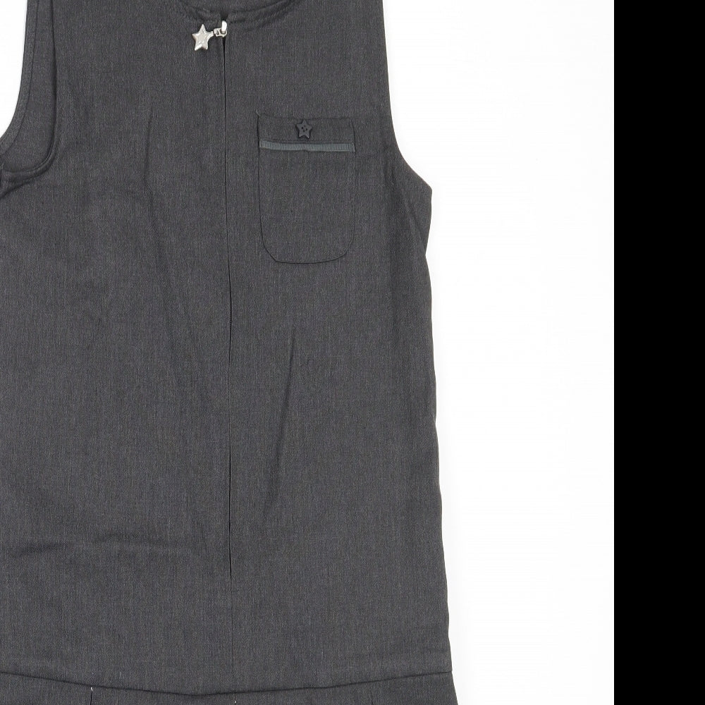 Lily & Dan Girls Grey  Polyester Pinafore/Dungaree Dress  Size 11-12 Years  Round Neck  - school