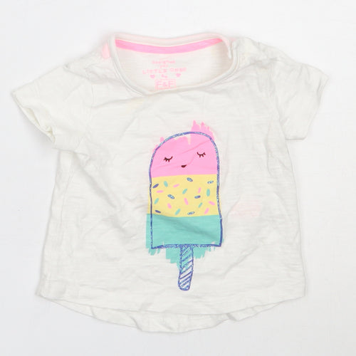 F&F Girls White  Cotton Basic T-Shirt Size 3-6 Months Round Neck